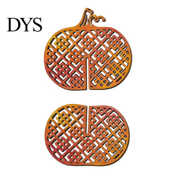 Orange Gradient Wooden Crafts Thanksgiving Pumpkin Decor, Vintage Striped Hollow Carved Ornament Indoor Fireplace Desktop Decor for Home Party, Rustic
