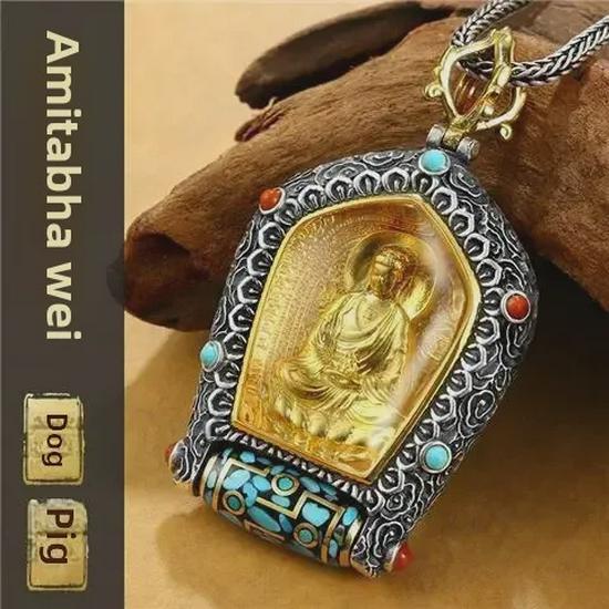 Guardian God Buddha Dzi Bead Pendant Necklace: Wealth God's Green Tara for Men and Women