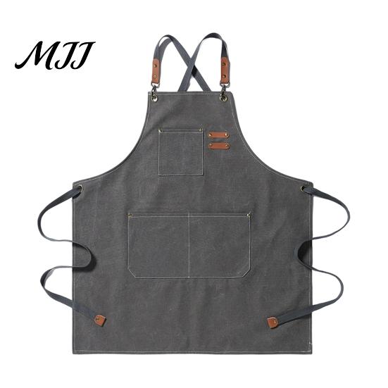 Catering And Chef Apron Canvas Work with Multi-Pocket, Waterproof Oil-Proof Cross-Back Apron, Protective for Cleaning Adjustable Straps Kitchen
