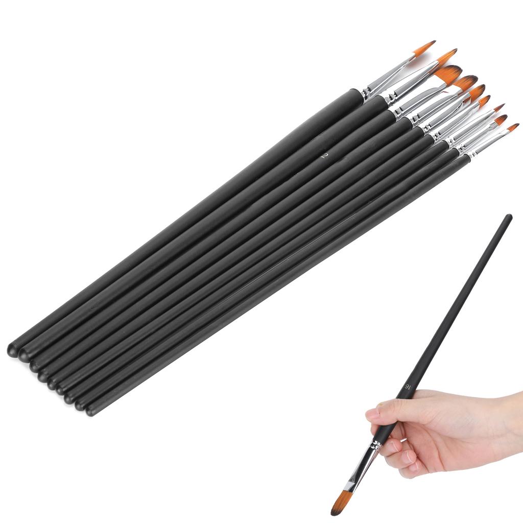 9Pcs Painting Brush Long Rod Nylon Gouache Watercolor Oil Acrylic Artist Paint Tools Black