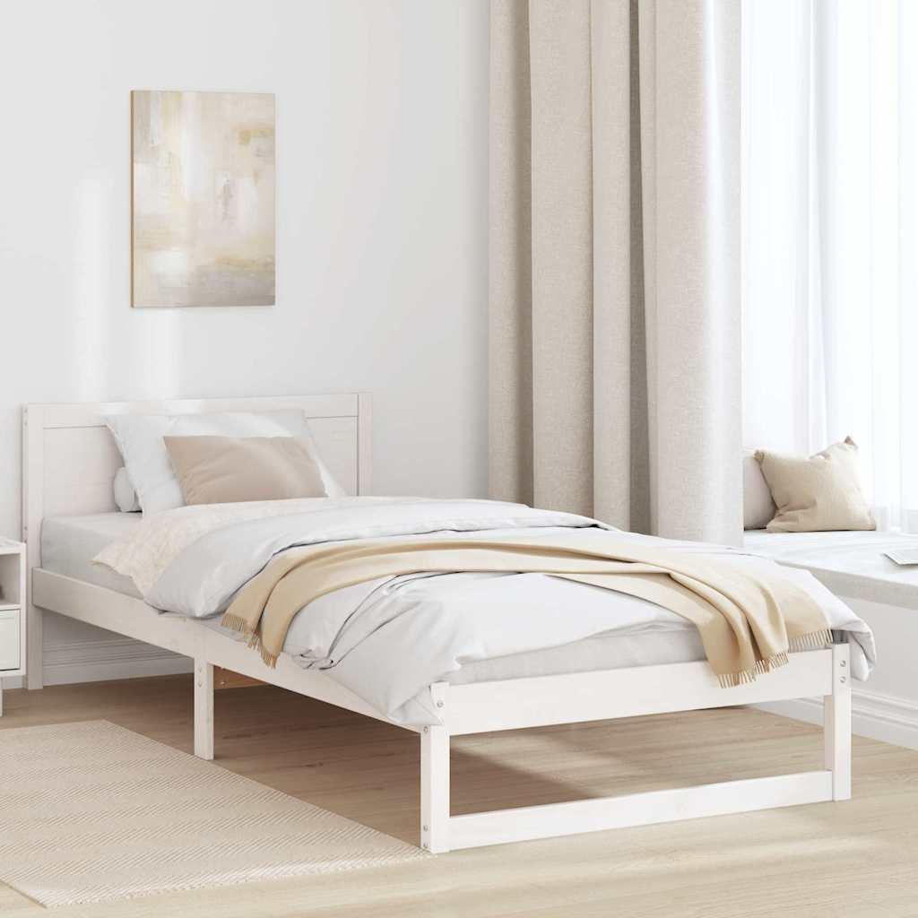 White Bed Frame with Headboard 75 X 190 Cm Solid Pine Wood