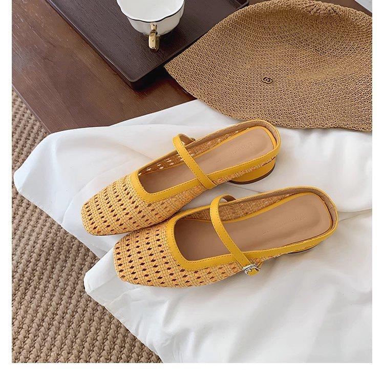 

Soft leather version~ Hollow bag head half slippers women s 2025 summer outer wear casual woven cool slippers beach sandals 40 жёлтый