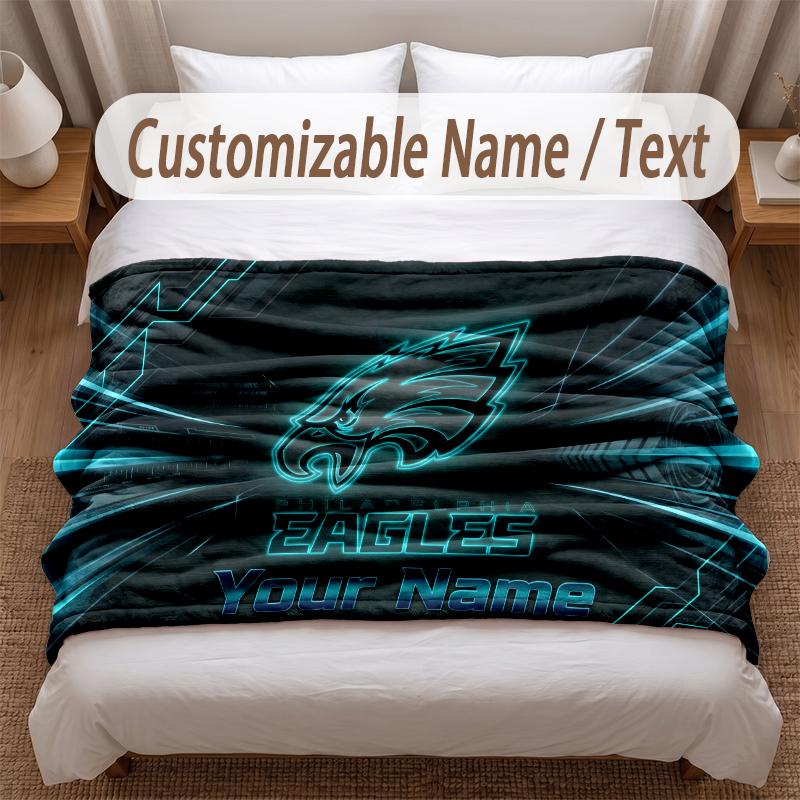 Philadelphia Eagles Printed Flannel Blanket Custom Name Text Soft Warm Throw For Bedroom Holiday Gift