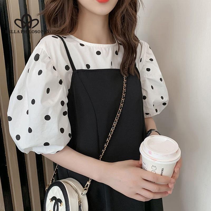 Summer New Style Gentle Elegant Retro Strand Skirt Two-piece Set Polo Point Short-sleeved Top Solid Color Strand Skirt Two-piece Set
