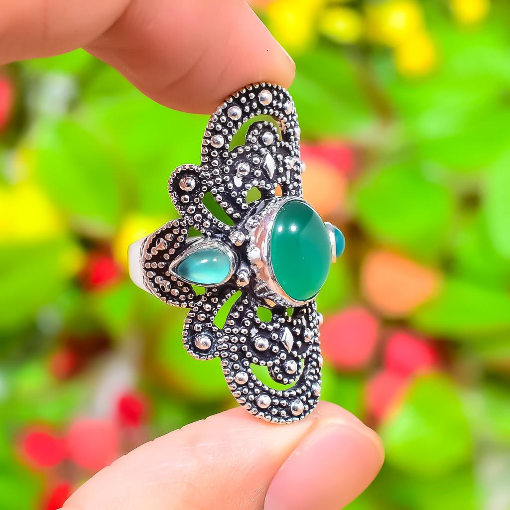 Green Onyx Gemstone 925 Sterling Silver Gift Jewelry Ring Size 7