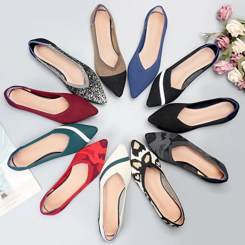 Fashion Women Shoes Flat Knit Breathable Square Heel Fashionable Beautiful Princess Antiskid Rubber Sole Comfortable 2025