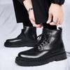 Short Boots High Top British Martin Boots Big Head Medium Top Leather Shoes Pure Black Locomotive