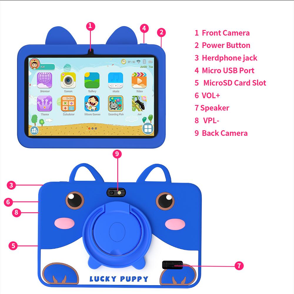 Tablet für Kinder 7 Zoll Android 13 Wi-Fi Bluetooth 4GB+64GB Dual-Kamera Lernsoftware 5G WiFi Tablet-PC