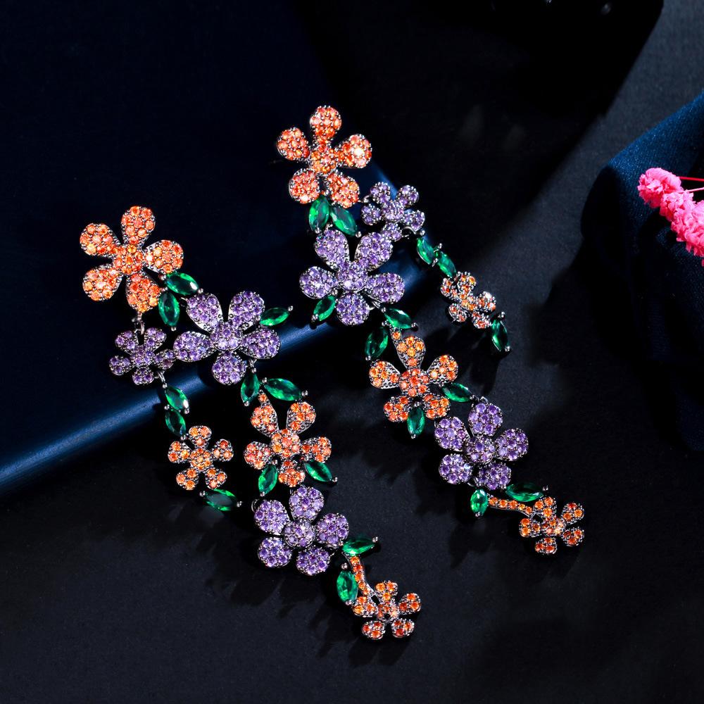 2022 Overdrevet 925 Sølvnål Blomsterplante Lange dusk øredobber Elegante Dangle øredobber Bryllupsfest Øresmykker