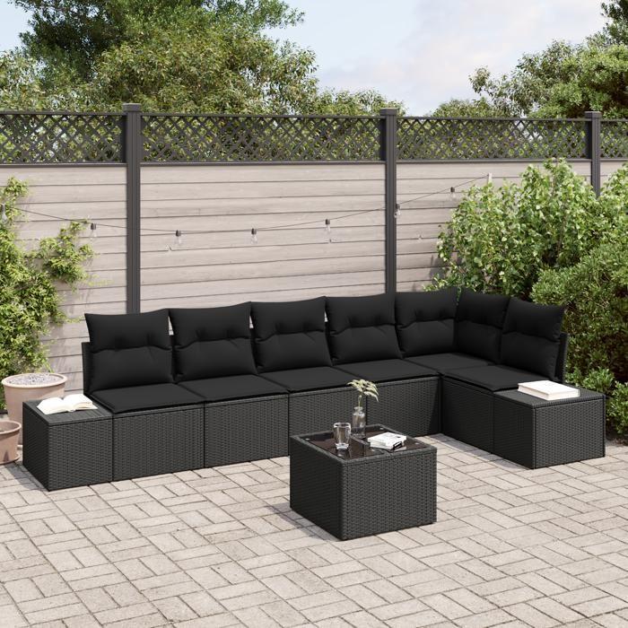 VidaXL Ensemble de canapé de jardin 7 pièces avec coussins Beige Rotin synthétique 3347093