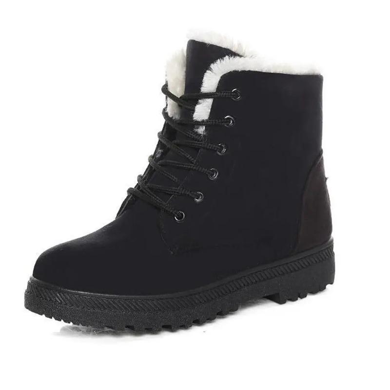Winter Snow Boots For Women Warm Fur Lined Ankle Booties Lace Up Slip On Outdoor Walking Womens Boots Lady Fashion Shoes