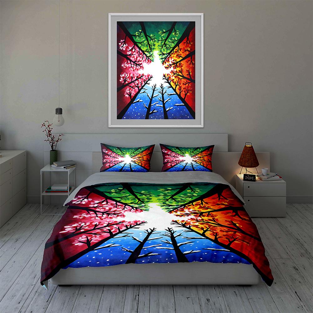 Vibrant Seasonal Trees. Bedding Duvet Cover Sets Duvet Covers Pillowcases Gifts (1 * Duvet Cover 2 * Pillowcases, Without Duvet Insert)