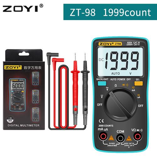 ZOYI Digital Multimeter ZT-98/100/101/102/102A Auto Ranging 6000 counts AC/DC Ammeter Voltmeter Ohm Hz Ture RMS tester Portable