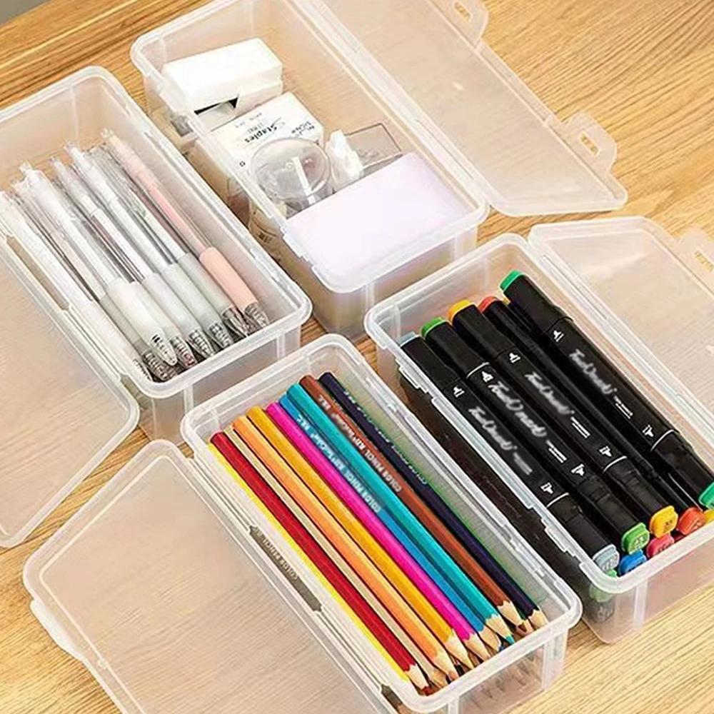 Portable Storage Organizer Box Student Office Supplies 1pcs Plastic Translucent Pencil Case Large Capacity Pencil Boxes