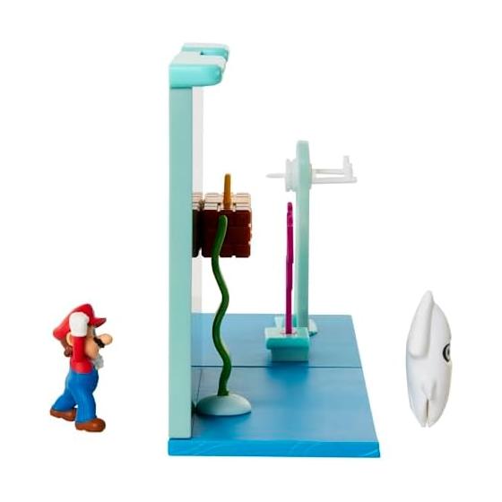 Sanei Boeki Super Mario Figure Collection Playset - Underwater Stage (FPS-006) with Cheep Cheep and Mario Figures, Features include popping coins and
