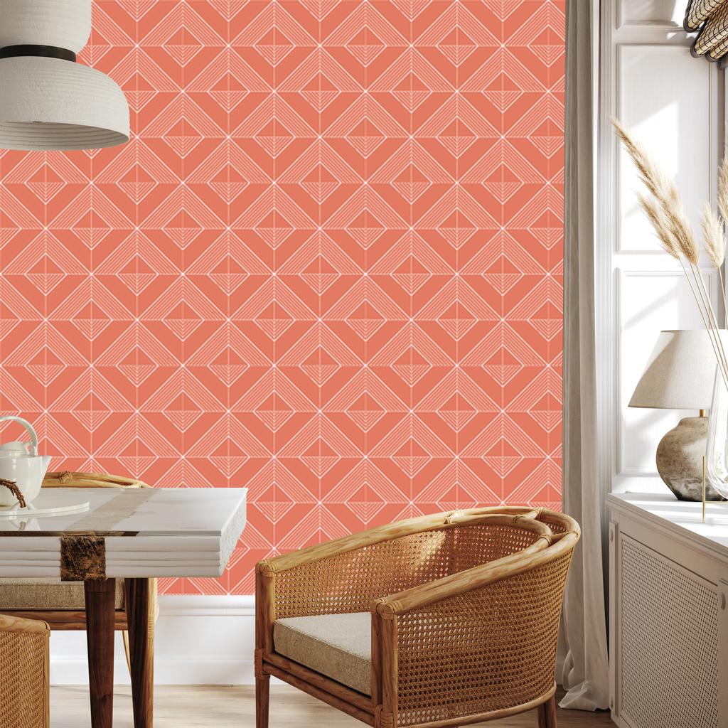 Geometric rhombus wallpaper coral and peach 50x1000