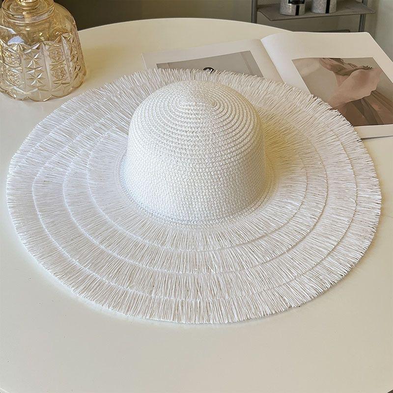 Ins Internet celebrity new three-layer rough edge spring summer women's sunscreen straw hat travel outdoor visor fashionable bucket hat