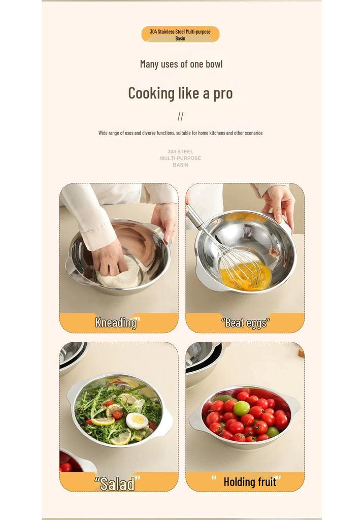 Double-Handled Large Capacity 304 Stainless Steel Soup and Noodle Bowl