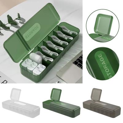 Cable Storage Box Organizer Charger Cord Storage Box With 7 Compartments Reusable Data Cable Storage Case For Home Or Travel