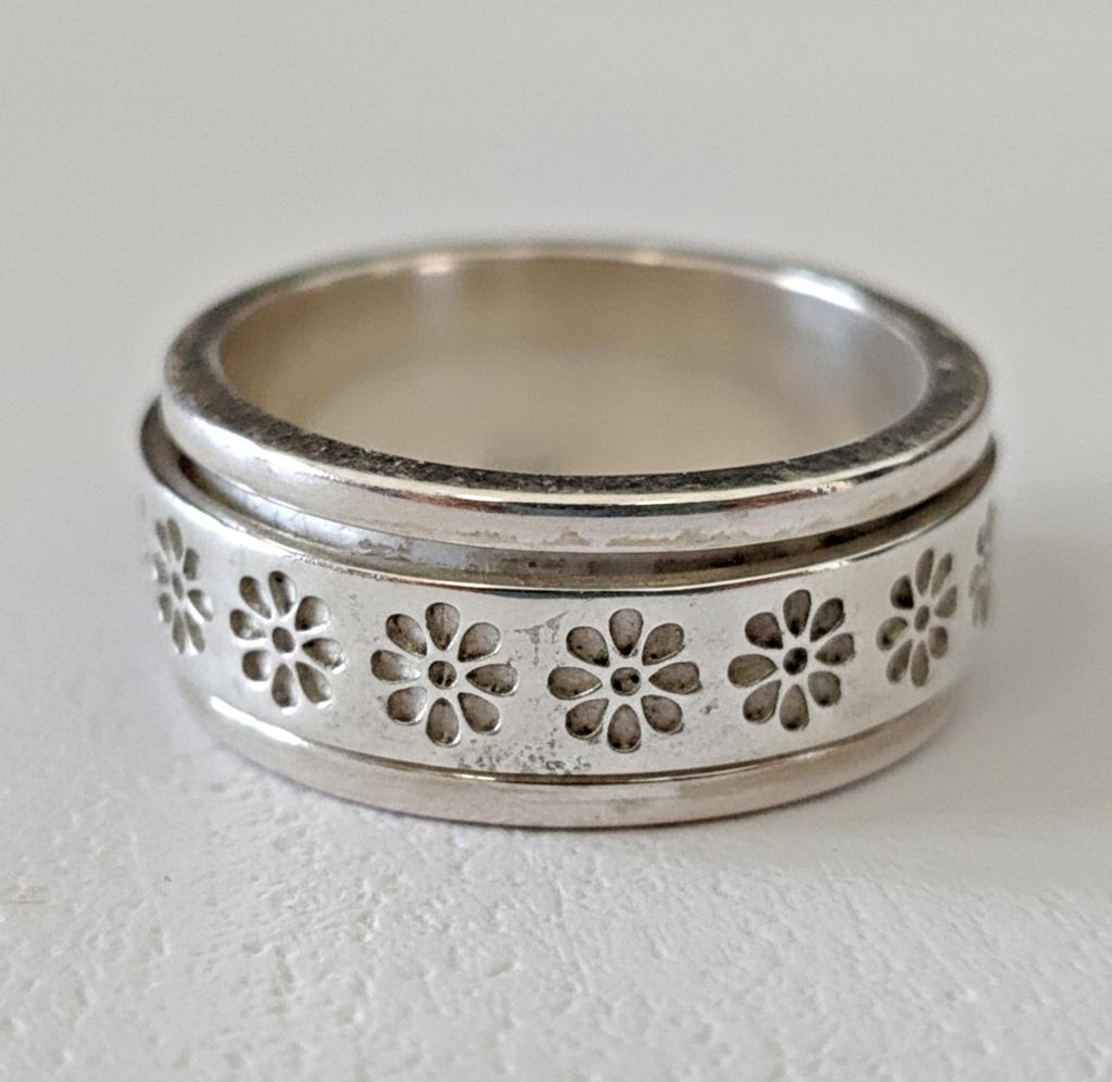Pierścionek Spinner z kwiatem, Pierścionek obrotowy projektanta, Pierścionek do medytacji, Srebro próby 925, Pierścionek dla kobiet, Prezent dla niej