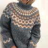 Maglione da donna a collo alto con motivo Fair Isle, lavorazione grossa, jacquard etnico vintage, manica lunga, caldo pullover