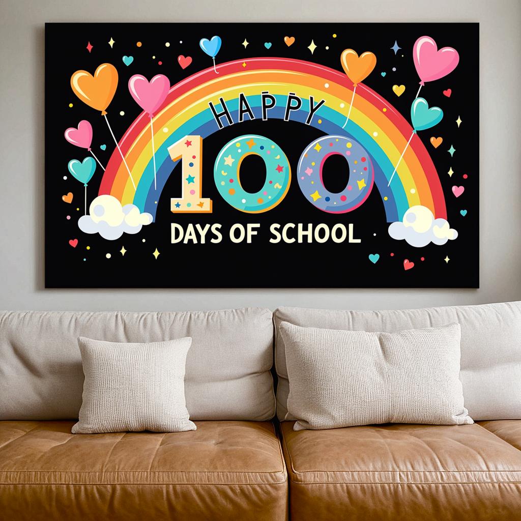 Rainbow Celebration Decoration Joyful Vibrant Heart-shaped Heart Backdrop Cheerful Classroom Background for School