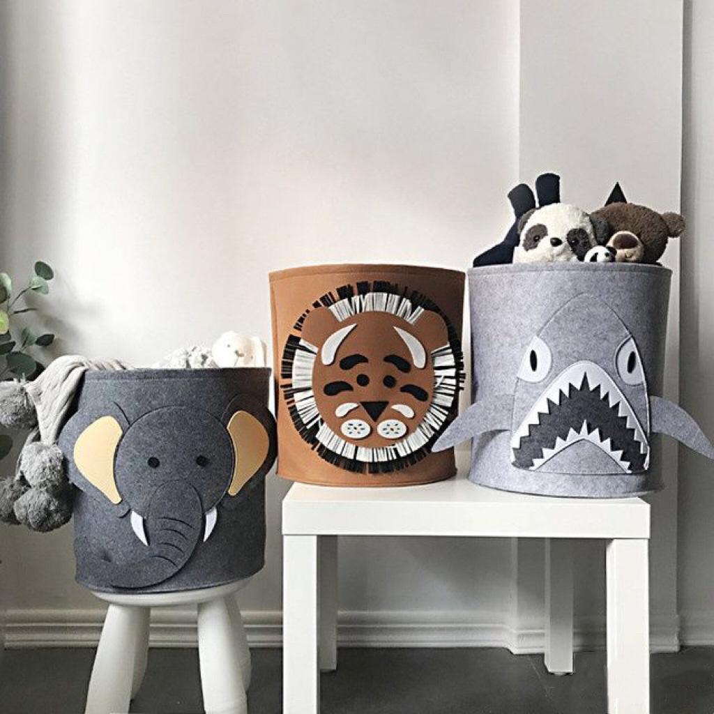 High-value Large Capacity Cartoon Animal Felt Storage Bucket Washable Laundry Basket Dirty Clothes Hamper
