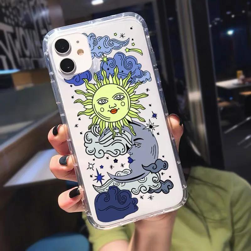 

JAMULAR Fashion Art Sun Moon Clear Phone Case For iPhone 13 12 11 14 15 Pro XS MAX SE 7 XR Plus Shockproof Soft TPU Cover Coque 7Plus or 8Plus
