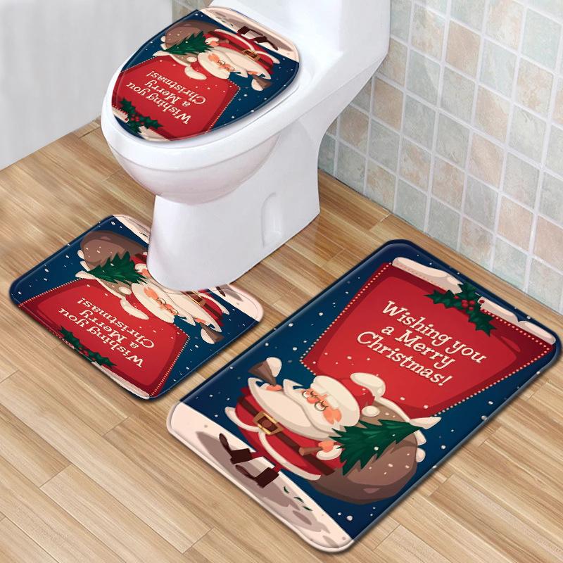 Christmas Toilet Three-Piece Floor Mat Bathroom Three-Piece Carpet Doormat