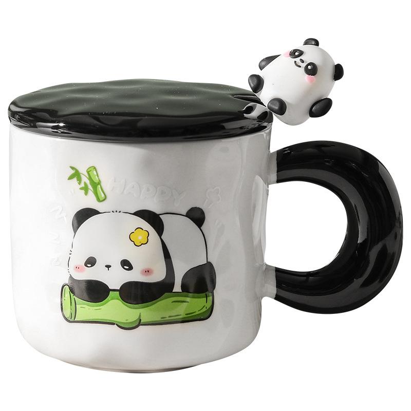 High Value Panda Cup Large Capacity Ceramic Mug with Lid Spoon Couple Home Drinking Water Cup Girls Coffee Cup