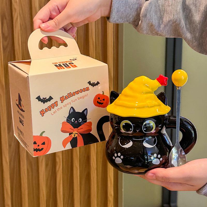 Creative funny birthday gift Halloween magic hat cat ceramic mug for boys and girls practical gifts