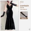 Dark goth halloween costume black dress long sexy witch costume