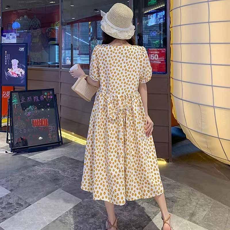Maternity Clothes Nursing Clothes Fashion Temperament Floral Out Loose and Thin Medium and Long Dress