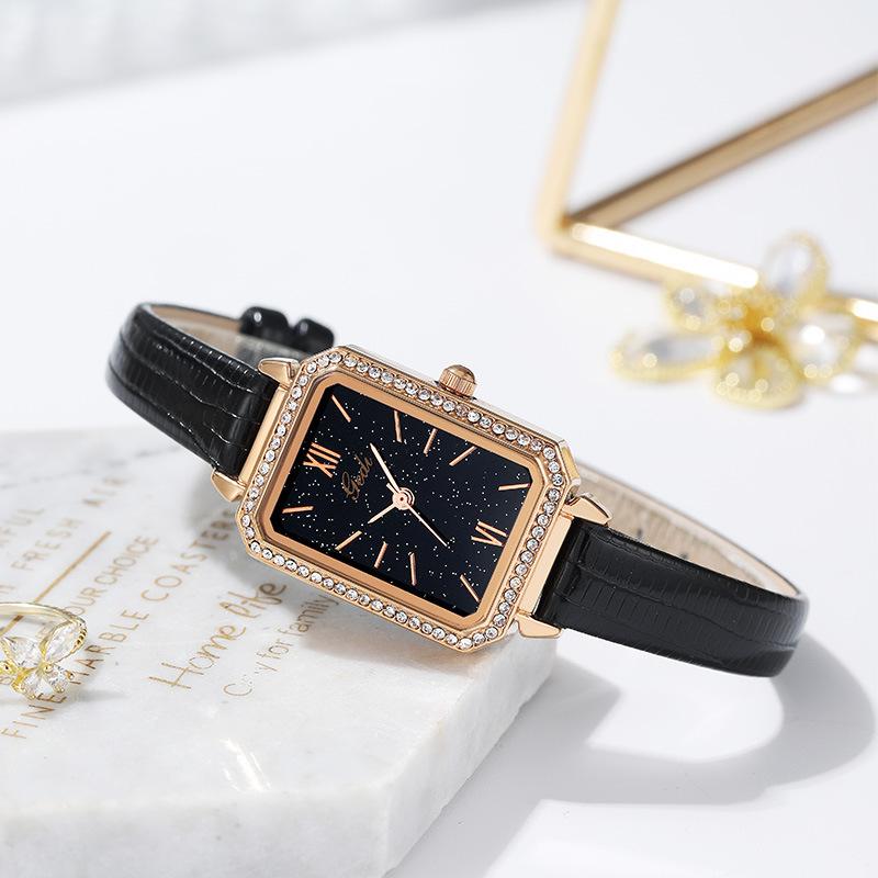 Fashion Personality Niche Square Plate Quartz Watch Women'S Diamond-Encrusted Light Luxury Temperament Student Belt Watch