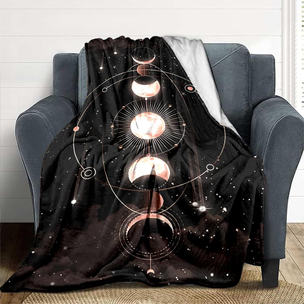 1pc Moon Phases Celestial Blanket, Lightweight Flannel Throw Blanket for Sofa, Bed, Travel, Camping, Living Room, Office, Couch108