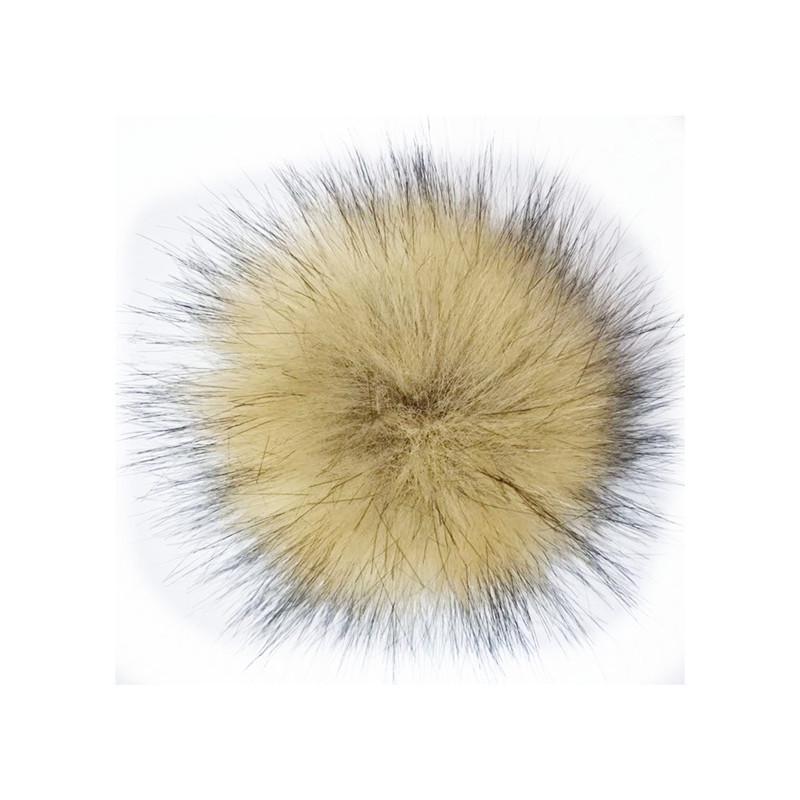 Artificial Fur Pom-Pom Hat with Faux Raccoon, Fox, and Rabbit Pom-Poms