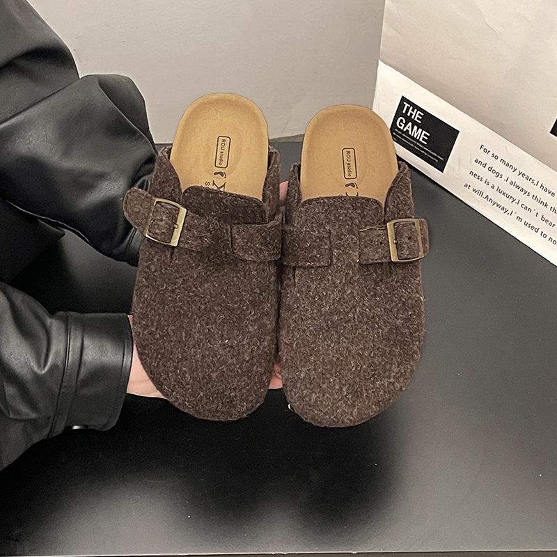 Retro round head baotou half slippers women's spring new outer wear thick-soled personalized casual cool slippers