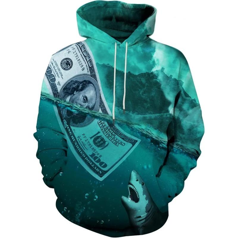 

2025 Amasnay Blue Flame Wolf Plum Blossom Dragon Banknote Hoodie 3D Printed Pattern Pullover for Men and Women 3XL