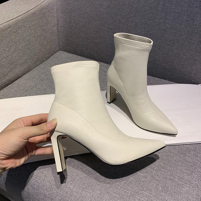 Fashion French Pointed Toe High Heeled Booties Spring and Autumn Winter 2025 New Women's Stretch Skinny Boots