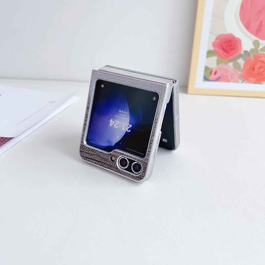 Iridescent Leather Texture Phone Case for Samsung Galaxy Z Flip7/6/5/4 - Folding Protective Cover