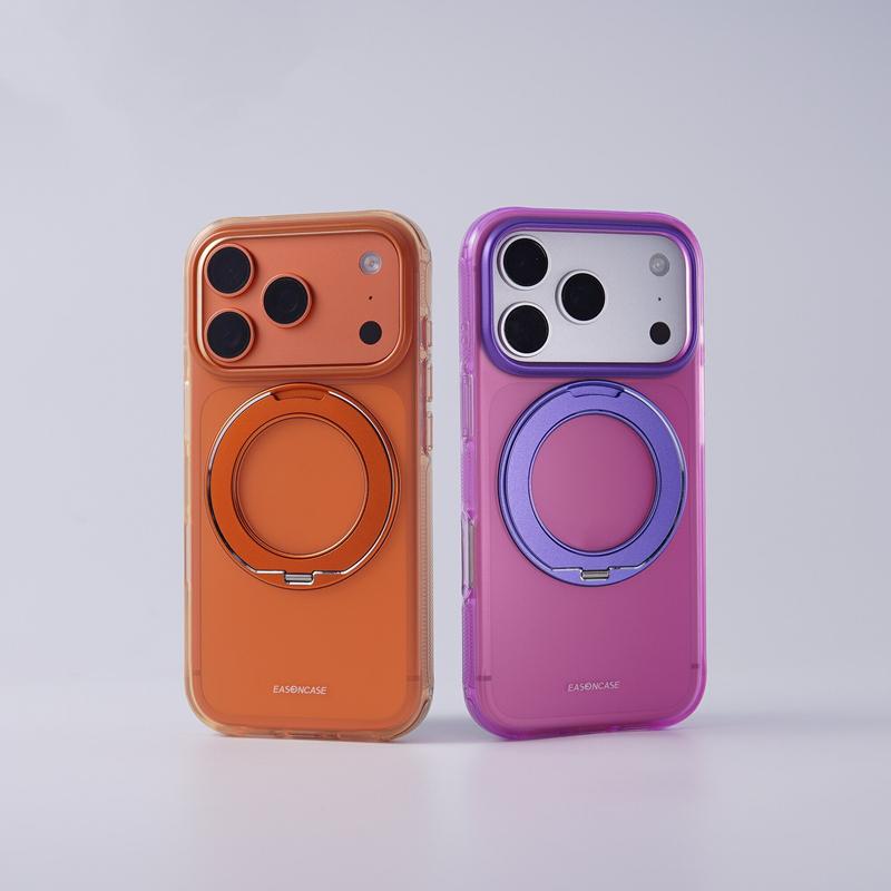 Translucent For MagSafe Frosted Phone Case For iPhone 17 17Pro Max 16 pro max 360 Rotating Bracket Wireless Charging Matte Cover