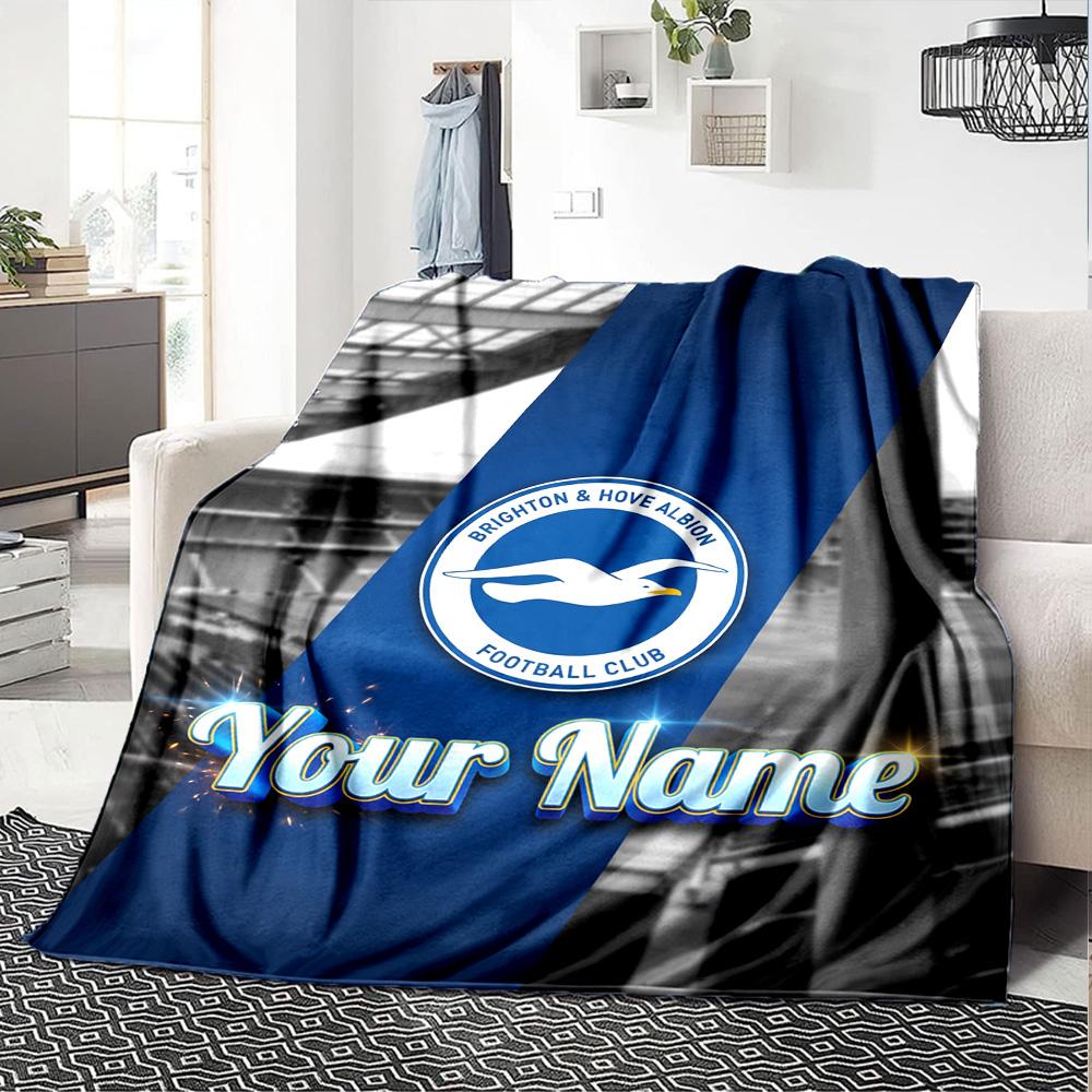 1pc Brighton & Hove Albion F.C. Blanket with Custom Name, Gift, for Men and Women, Soft Blanket, Good for Sofa Bed Couch Travel, Lightweight Flannel B