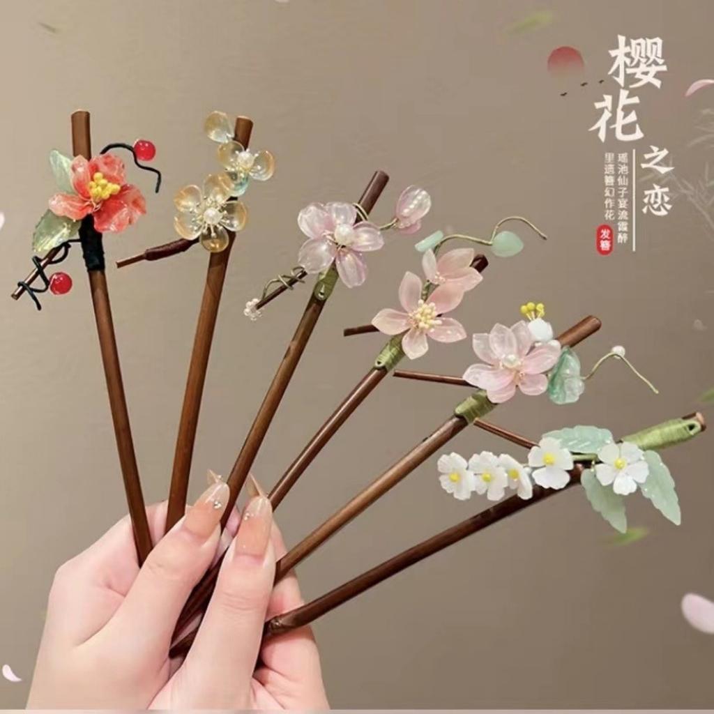 Elegante Bambus-Haarnadel Handgemachter Blumen-Haarstab Für Frauen Mädchen Vintage Chinesischer Stil Hanfu Haaraccessoires Florale Haarspange