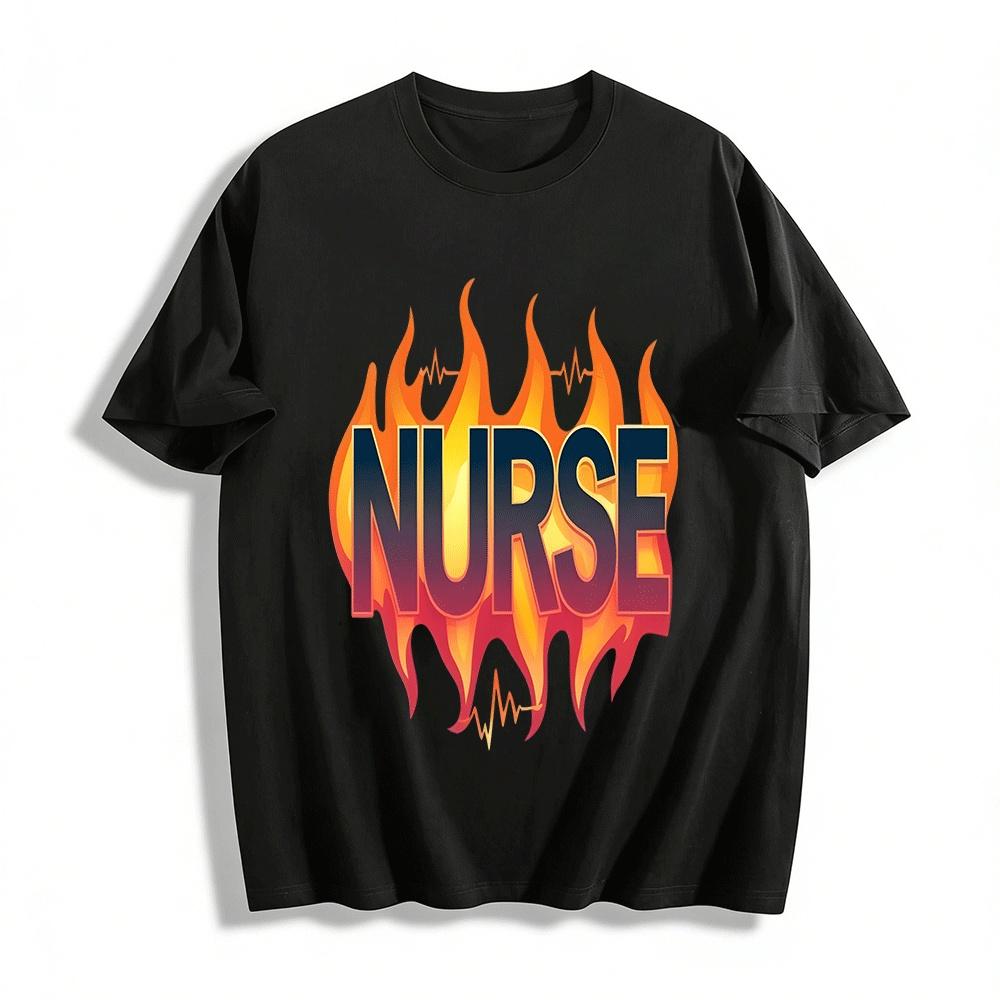 Fiery Nurse Themed Tee Honor Medical Professionals Stylish Top Pure cotton T-shirt XXS