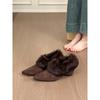 Gentle Tie! Retro Suede Pointed Head Hairy Edge Single Shoes Winter Velvet Inner Height-increasing Single Shoes