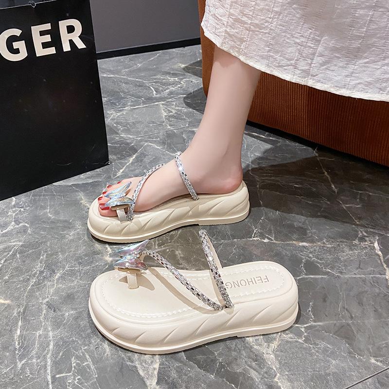 French One-word Slippers, Women's New Thick-bottomed Mops In the Summer of 2025, Foot-pinch Temperament, Sandals, Fairy, Trendy Outside Wear