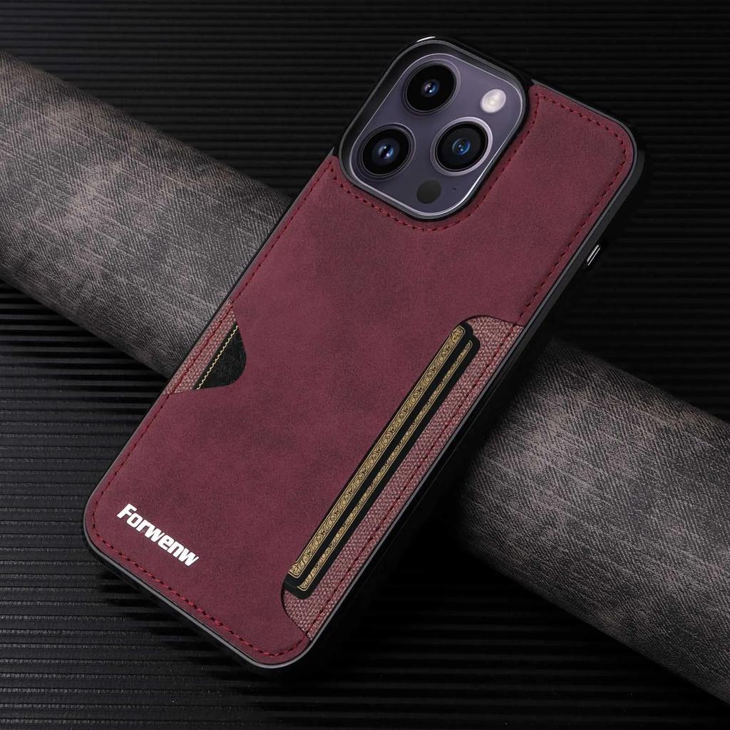 Retro Card Holder Phone Case for IPhone 16 15 Plus 14 13 12 11 Pro Max Mini XS XR X  Wallet PU Leather Shockproof  Cover