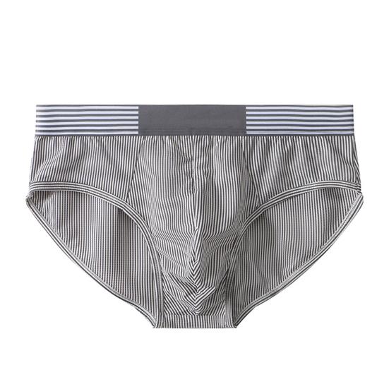 Men Briefs Mid-rise Elastic Waistband Slim Fit Panties Striped Print Patchwork Color U-Convex