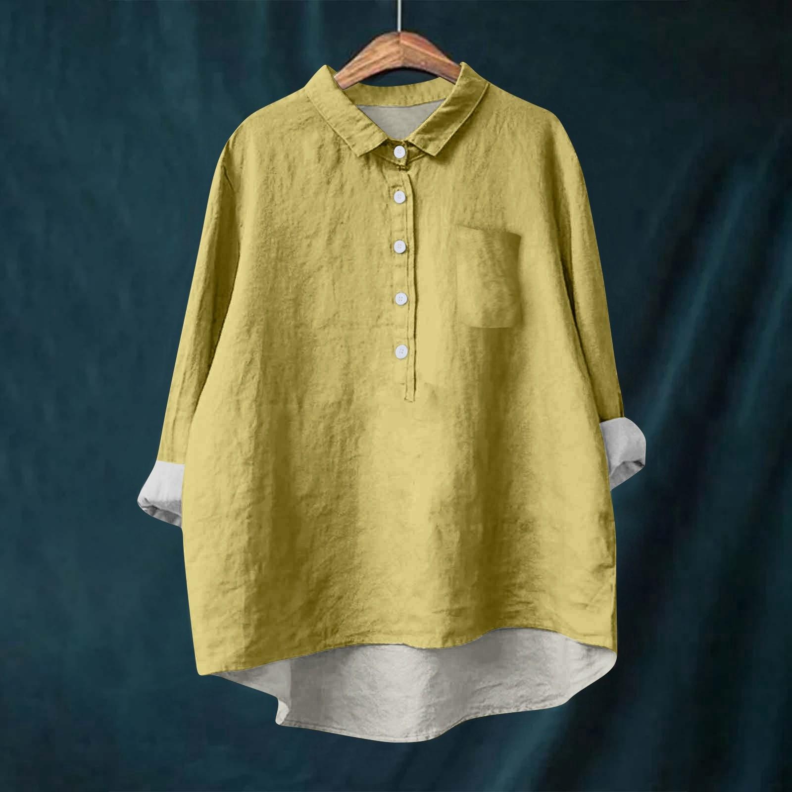 

Женская рубашка-блузка с длинными рукавами и пуговицами, однотонный повседневный подол, нестандартный воротник рубашки XL жёлтый