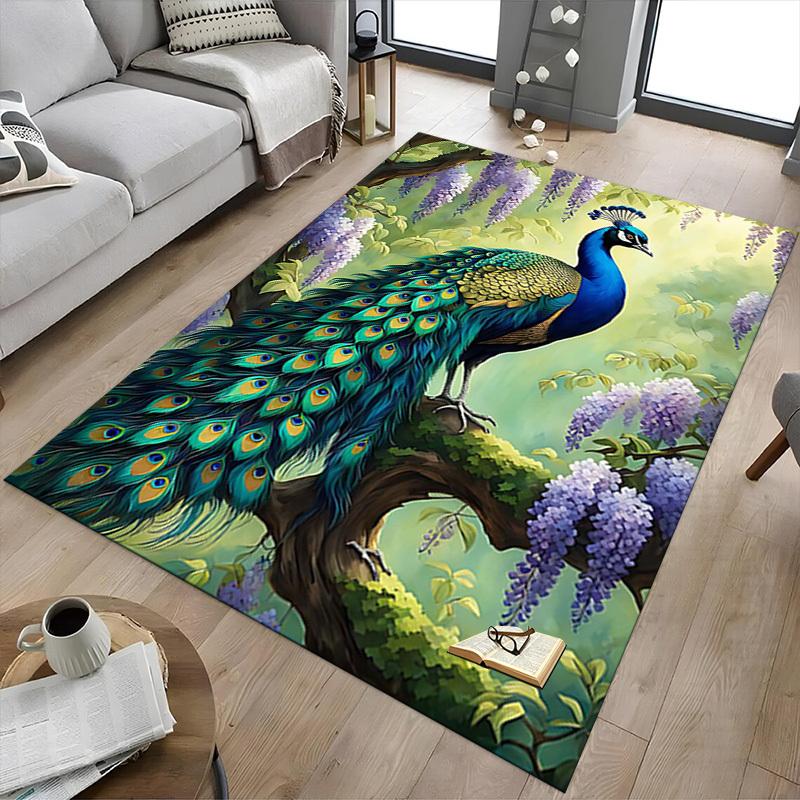 1PC Peacock Flowers Non-Slip Floor carpet, suitable for Office, bedroomand playrooms. It can also be used as a sofa footrest cover-T49